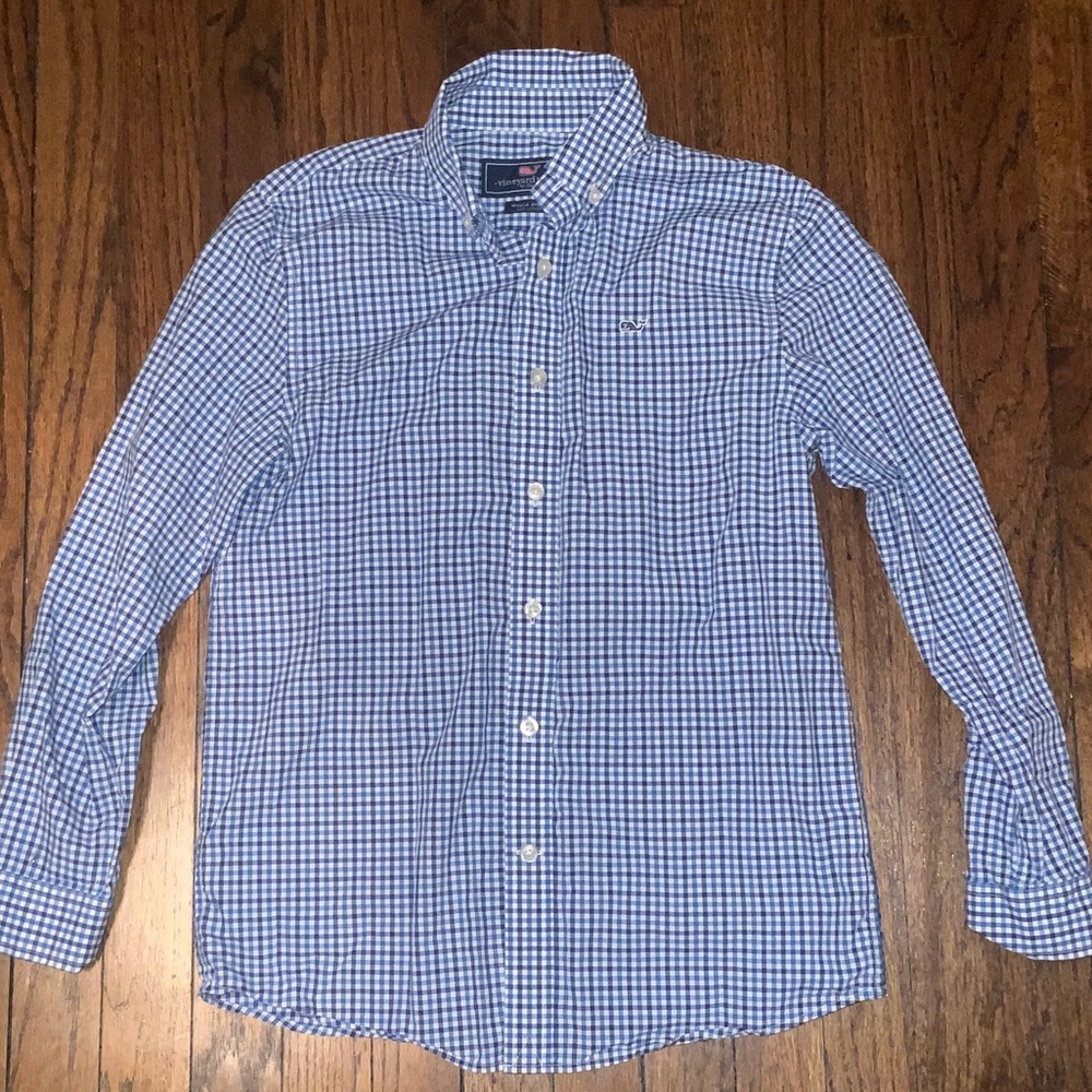 Boys Vineyard Vines Blue and White Checkered Shirt size m